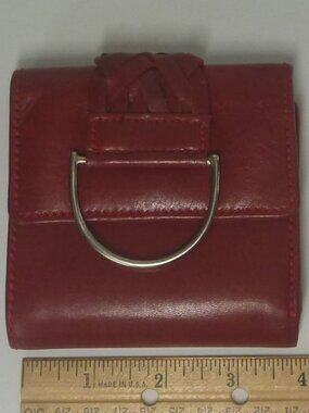 Hidesign Vintage Red Leather Trifold Wallet Silver D-Ring Detail
